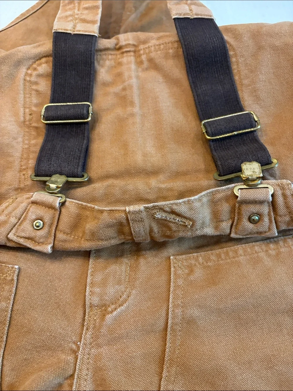 Carhartt Tan Duck Canvas Overalls with Dark Brown Straps